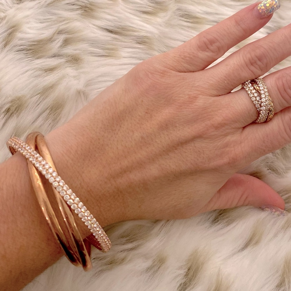 Stunning Rose Gold Over Sterling & CZ Interlocking Bangle & Ring Set